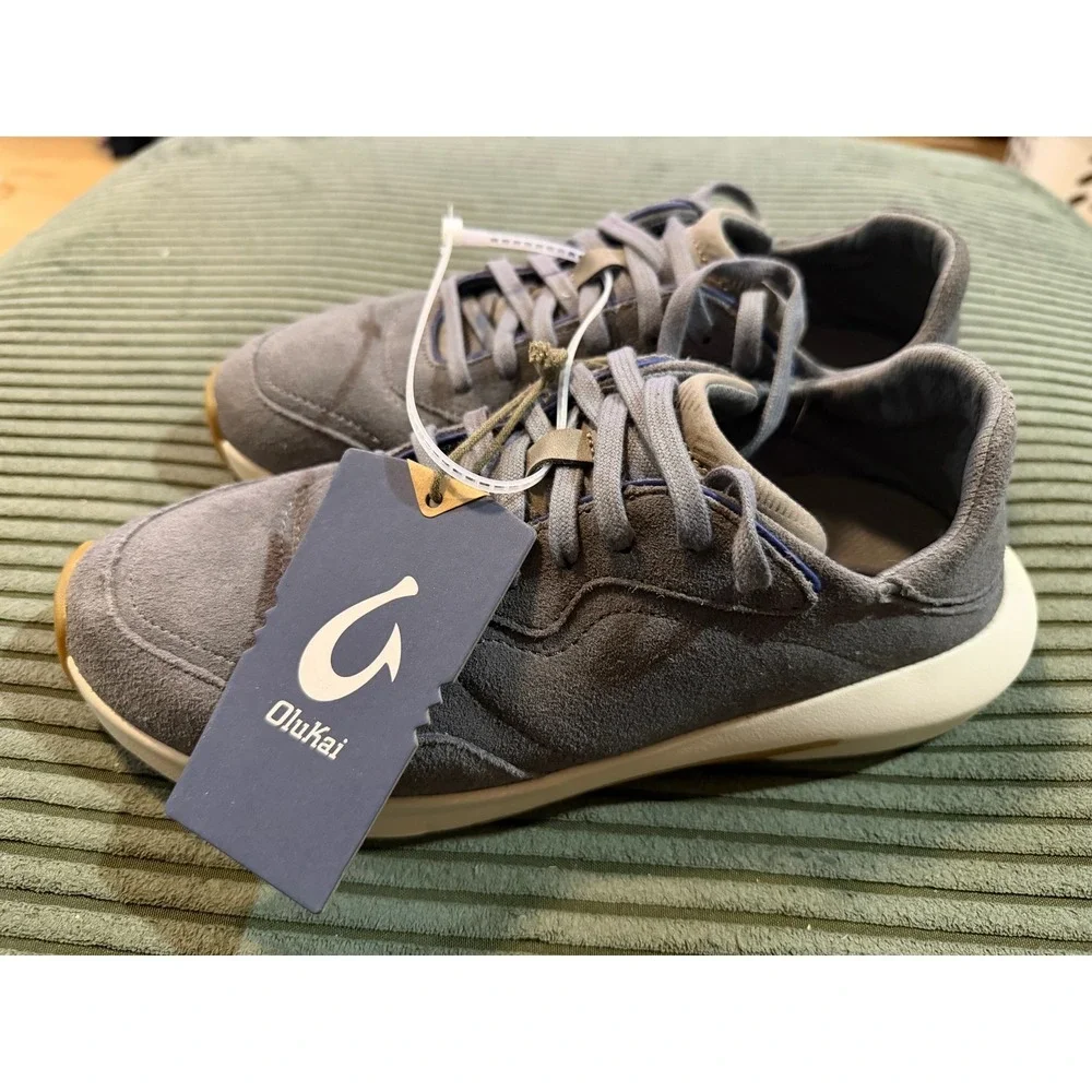 OluKai Koheo Mens Charcoal Grey Suede Sneakers Shoes‎ 10525-2626 Size 7 NEW
